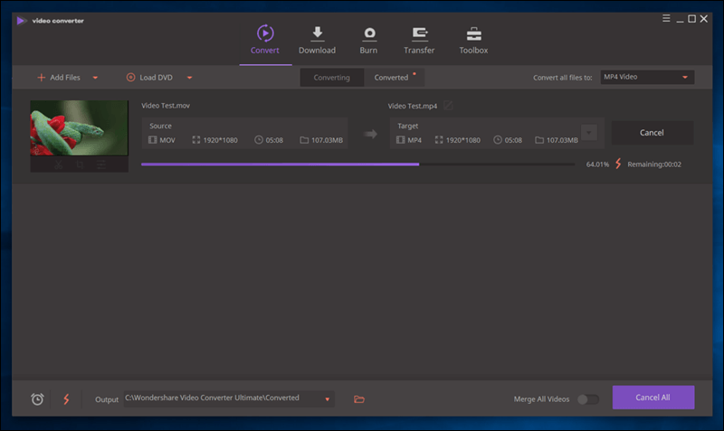 بدء التحويل من MOV إلى MP4