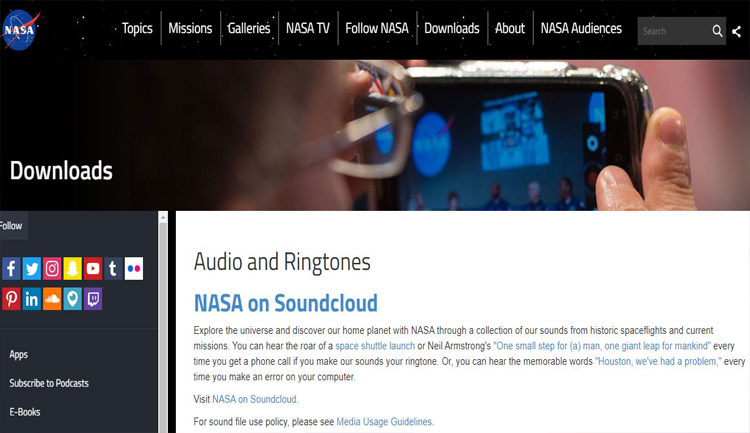موقع Nasa Audio and Ringtones