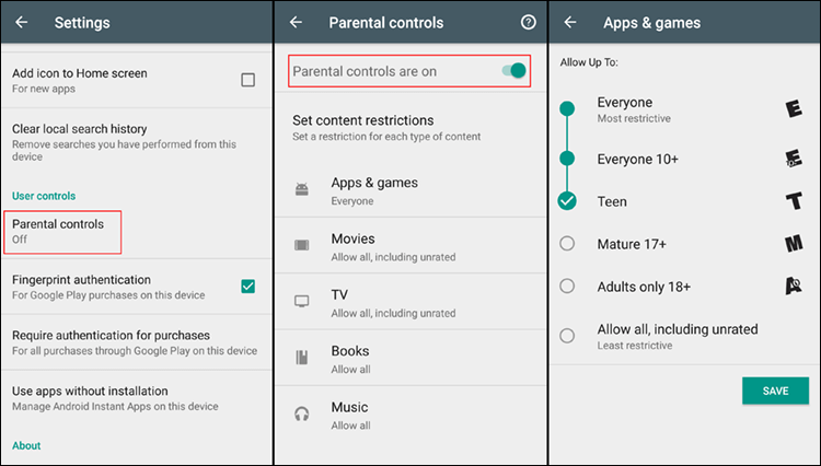  الرقابة الأبوية على Google Play