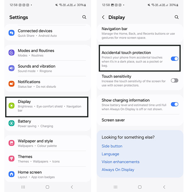 تعطيل اللمس العرضي في سامسونج