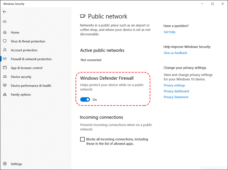 خيار تعطيل جدار الحماية