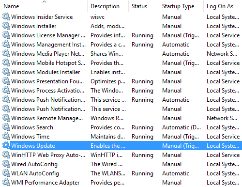 Windows Update services