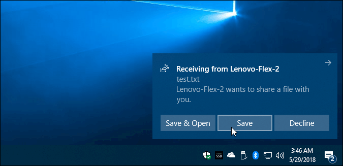 استقبال الملفات على ويندوز 10