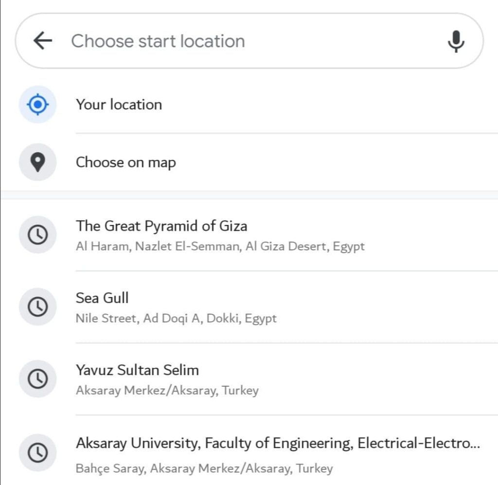 تحديد نقطة الانطلاق والوجهة