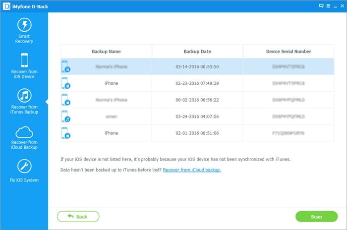 iMyfone D-Back iTunes Backup