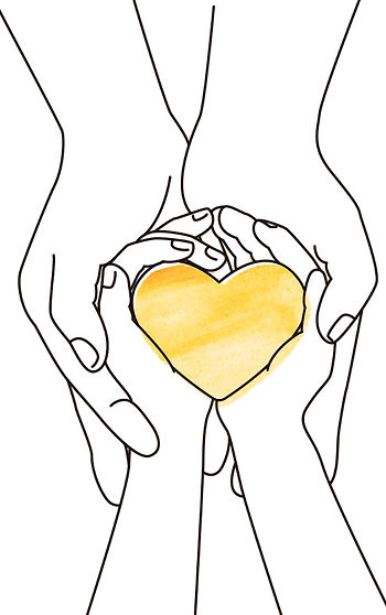 illustration of adult hands holding child hands holding a yellow heart