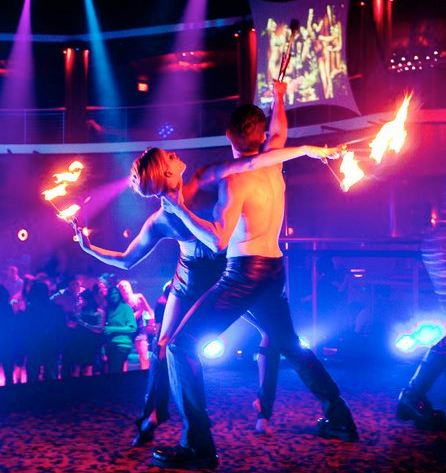 Fire Dancers perform at the Tuning Stone Resort and Casino at Lava Night Club