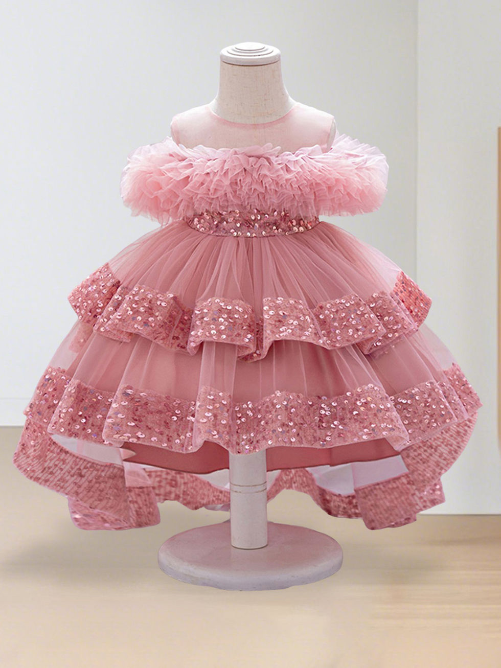 Miniatura: Girls Sparkly Sequin Princess Dress with Tulle Skirt and High-Low Hemline Perfec