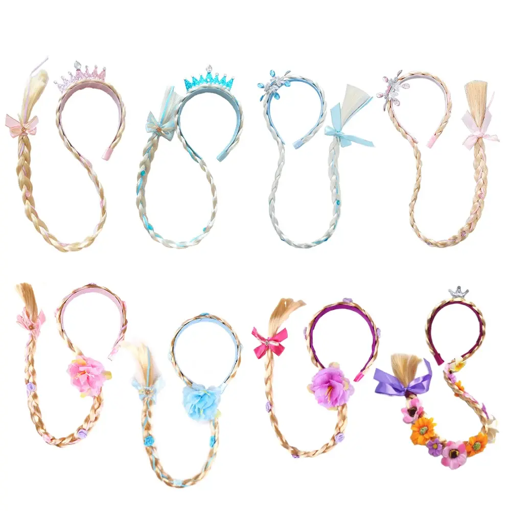 Girls Pink Blue Purple Flower Weaving Braid Headband Kids Princess Dress Up Hair