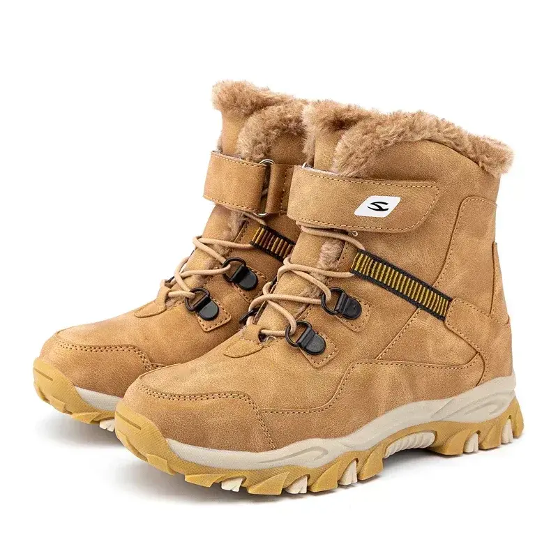 Miniatura: 5-12 Winter Warm Fur Snow Boots Children Furry Shoes Boys Girl Non-slip Leather 