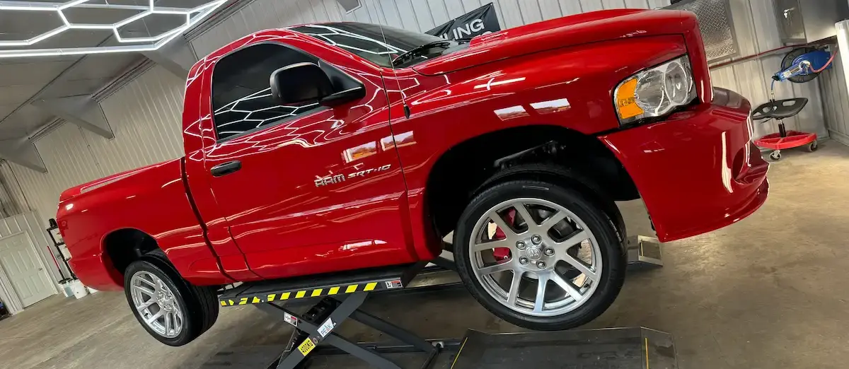 Paint correction and ceramic coating on a Dodge RAM SRT-10 Viper truck at Scott’s Custom Auto Spa in Brighton Ontario serving Belleville, Trenton and the Quinte Region