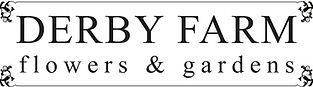 A black and white business logo that reads "Derby Farm / Flowers & Gardens."