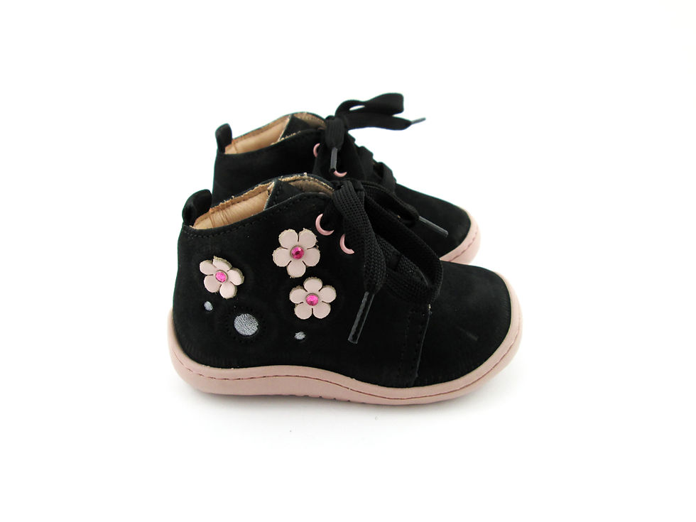Miniatură: Ghete negre/flori stras fuxia