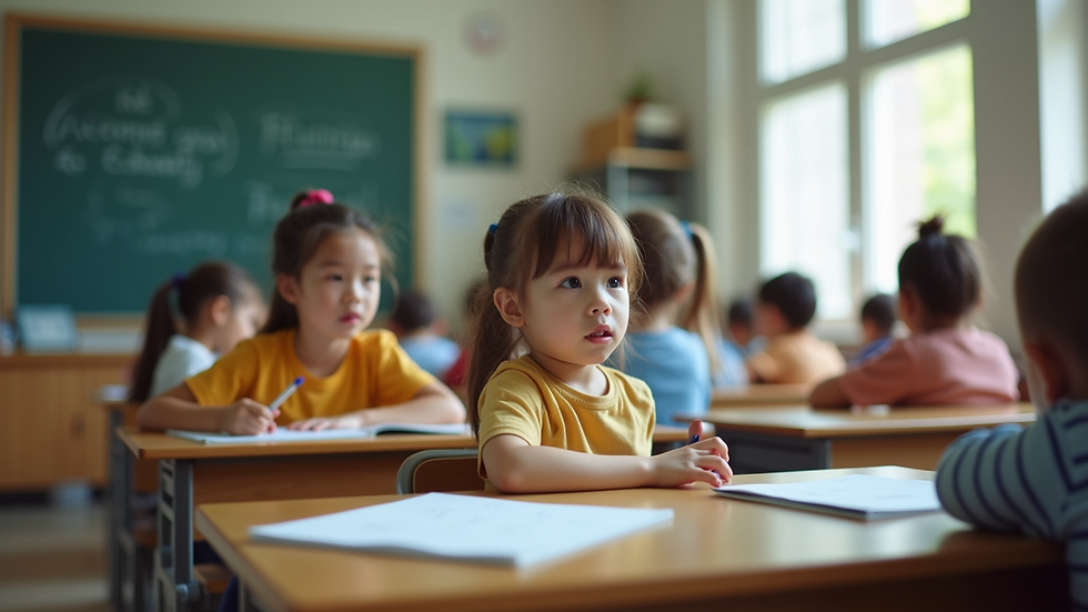 Eye-level view of a classroom with children learning