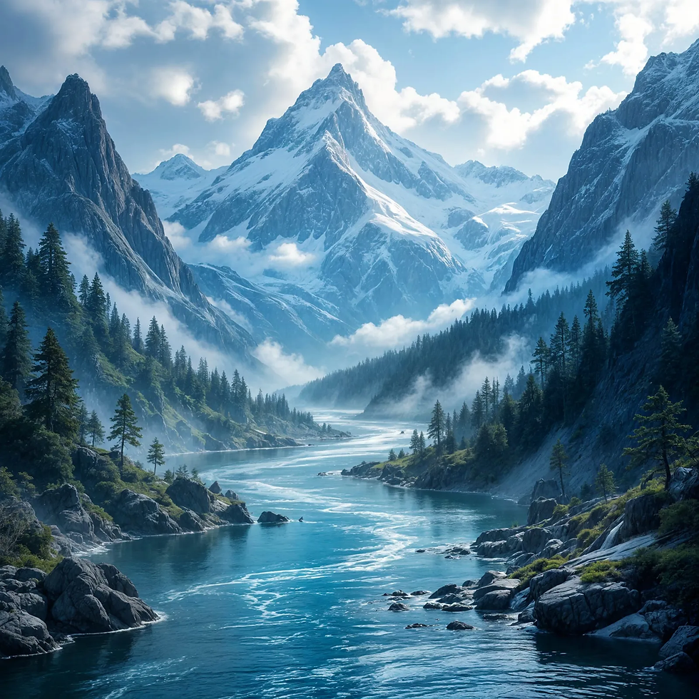 Sabedoria da água não se lê, se busca sentir o fluxo, observar as formas no caminho e refletir sobre cada parte do processo, para só então, compreendê-la. Imagem do Sol da Alvorada criada por i.a.