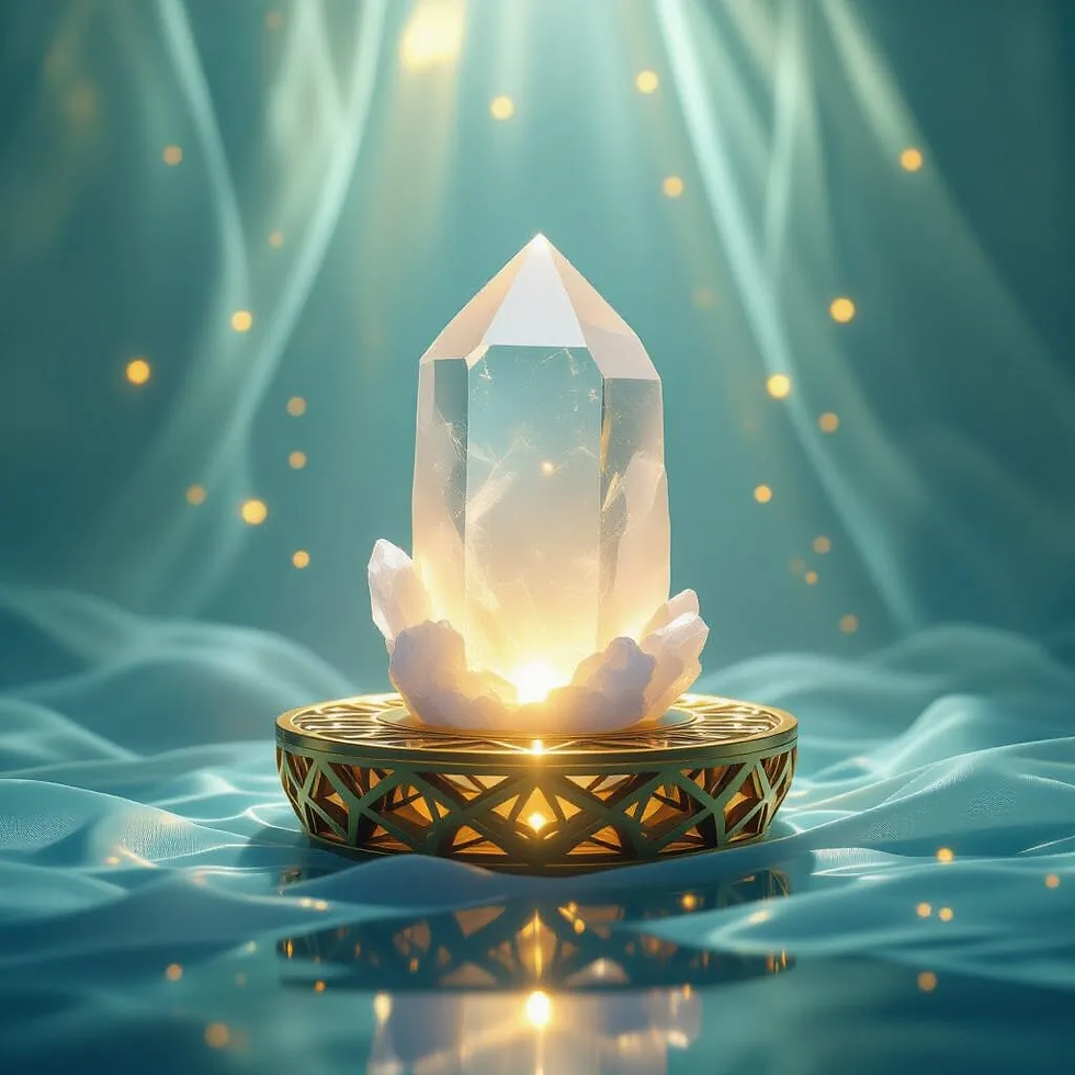 Representação de cristal de Quartzo Branco.                                                 Imagem do Cantinho dos Anciãos criada por i.a.