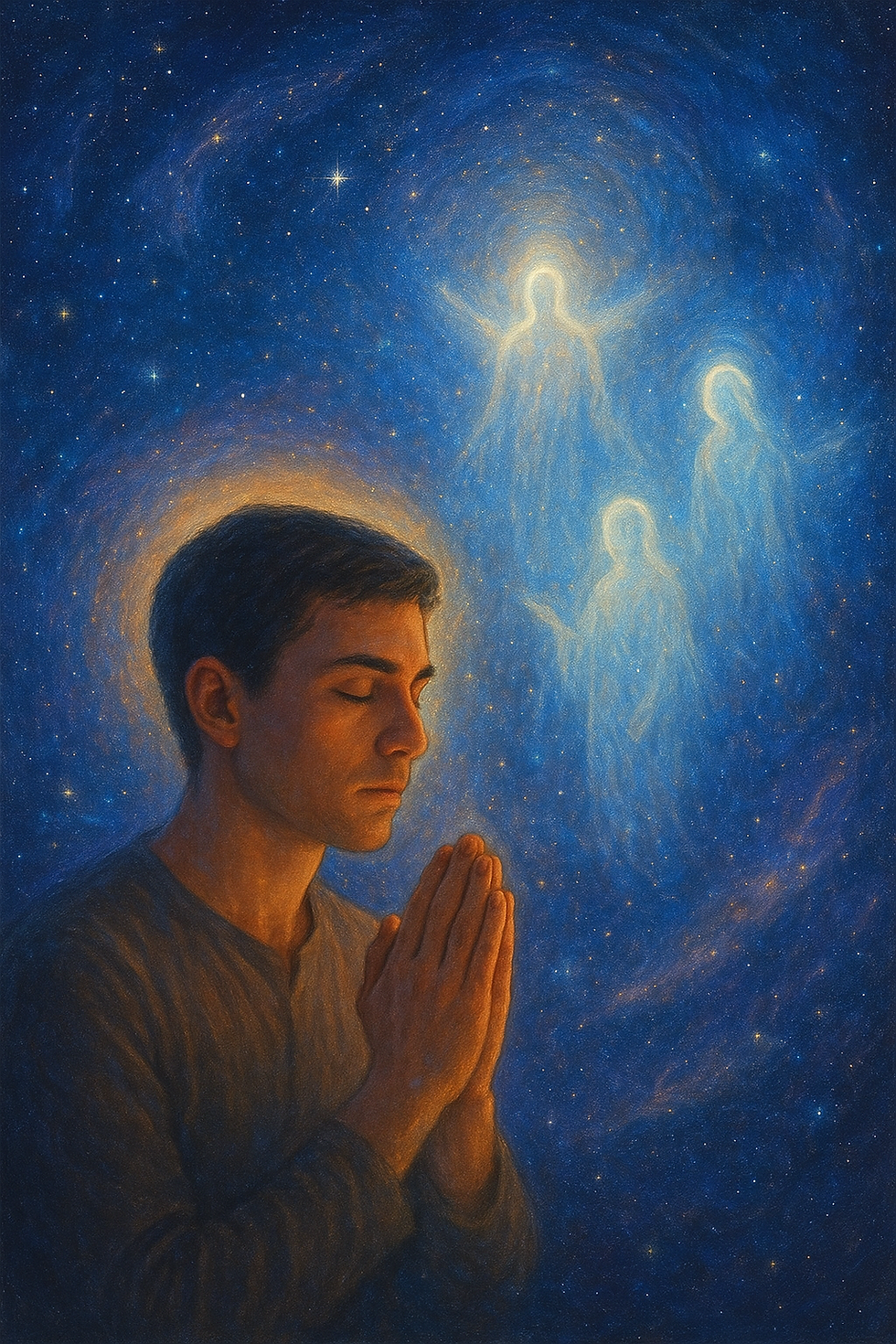 Pessoa fazendo uma prece. Imagem do Cantinho dos Anciãos gerada por I.A