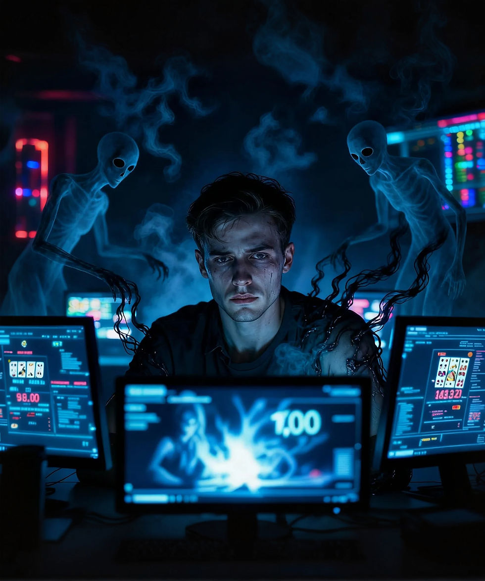 O que antes era a clausura da mente em suas próprias sombras, hoje também se reflete na prisão invisível das telas, dos jogos e das ilusões digitais que se tornam companhias constantes. Imagem do Cantinho dos Anciãos criada por i.a.