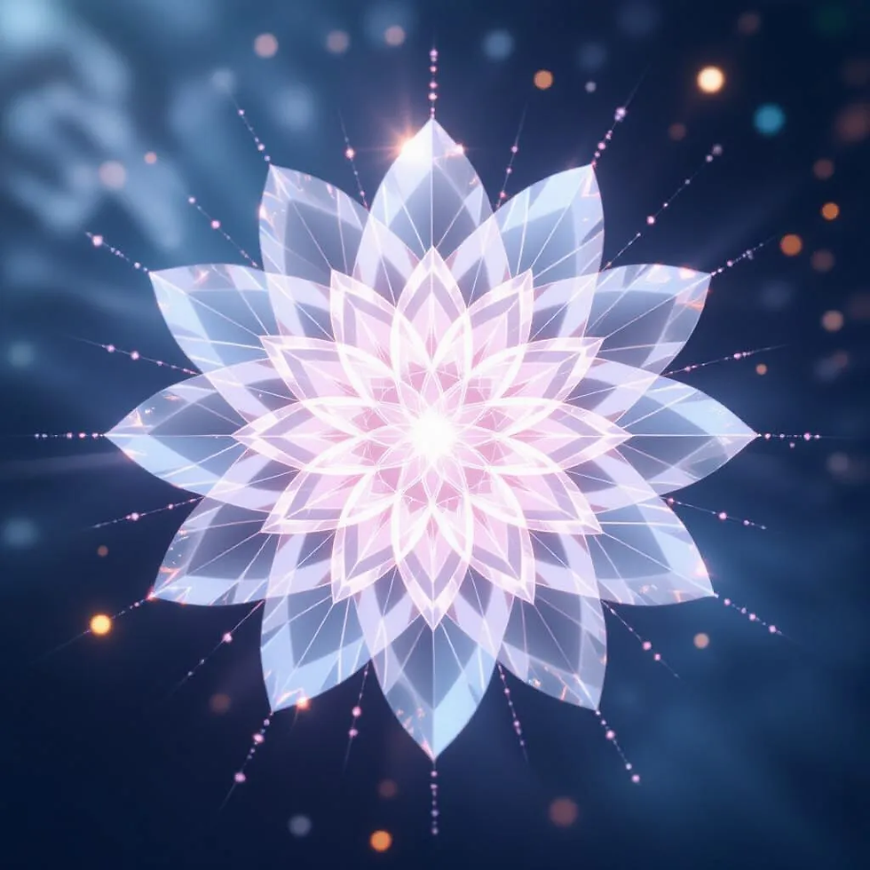 Representação da geometria da Flor da Vida.                                                    Imagem do Cantinho dos Anciãos criada por i.a.