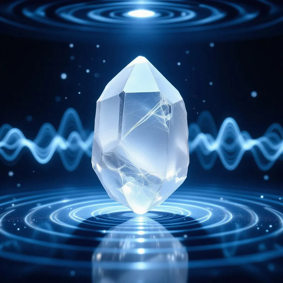 No campo emocional, o quartzo branco representa clareza, limpeza e equilíbrio. Imagem do Sol da Alvorada criada por i.a.