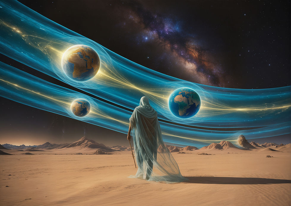 Um homem caminha entre dimensões e mundos. 