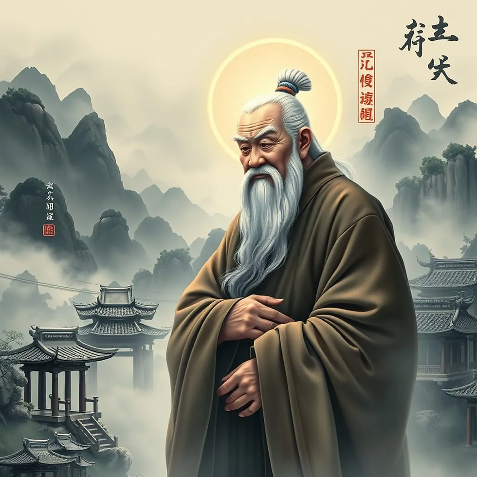 Arquivista Li Er (李耳), guardião dos arquivos imperiais da corte Zhou. Imagem do Cantinho dos Anciãos criada por i.a.