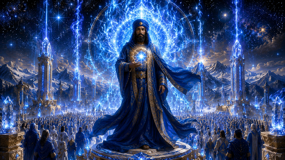 Mestre El Morya Khan ou simplesmente Mestre Morya. Imagem do Sol da Alvorada criada por i.a.