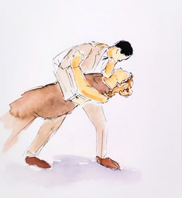 Aquarell-Hochzeitspaar tanzt innig