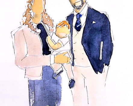 Aquarellporträt: Familie mit Baby