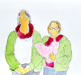 Aquarellmalerei: Zwei Frauen mit Herz