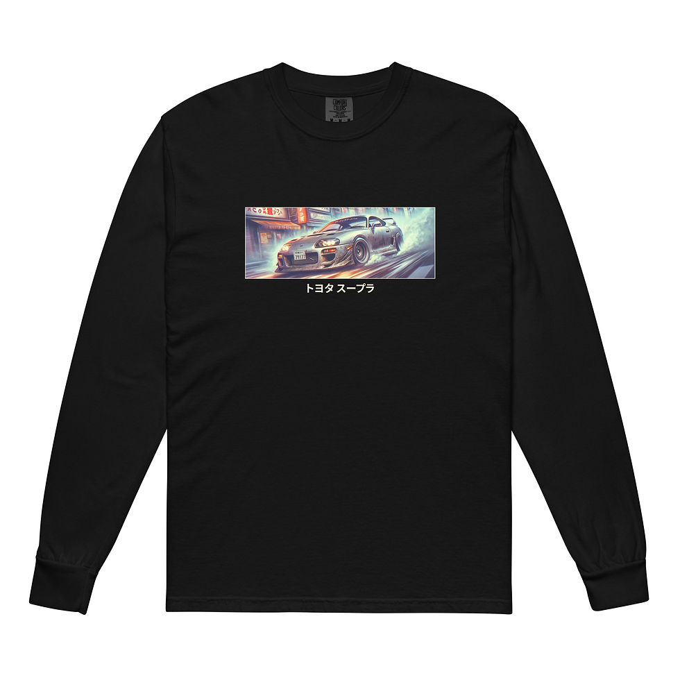 Thumbnail: The front of a black long sleeved shirt with a Toyota Supra illustration.