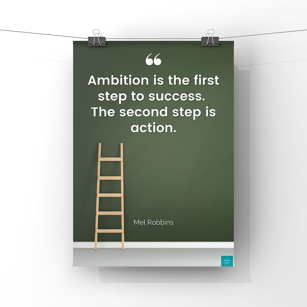 Thumbnail: Poster states: Ambition is the first step, action is second step. Success concept.