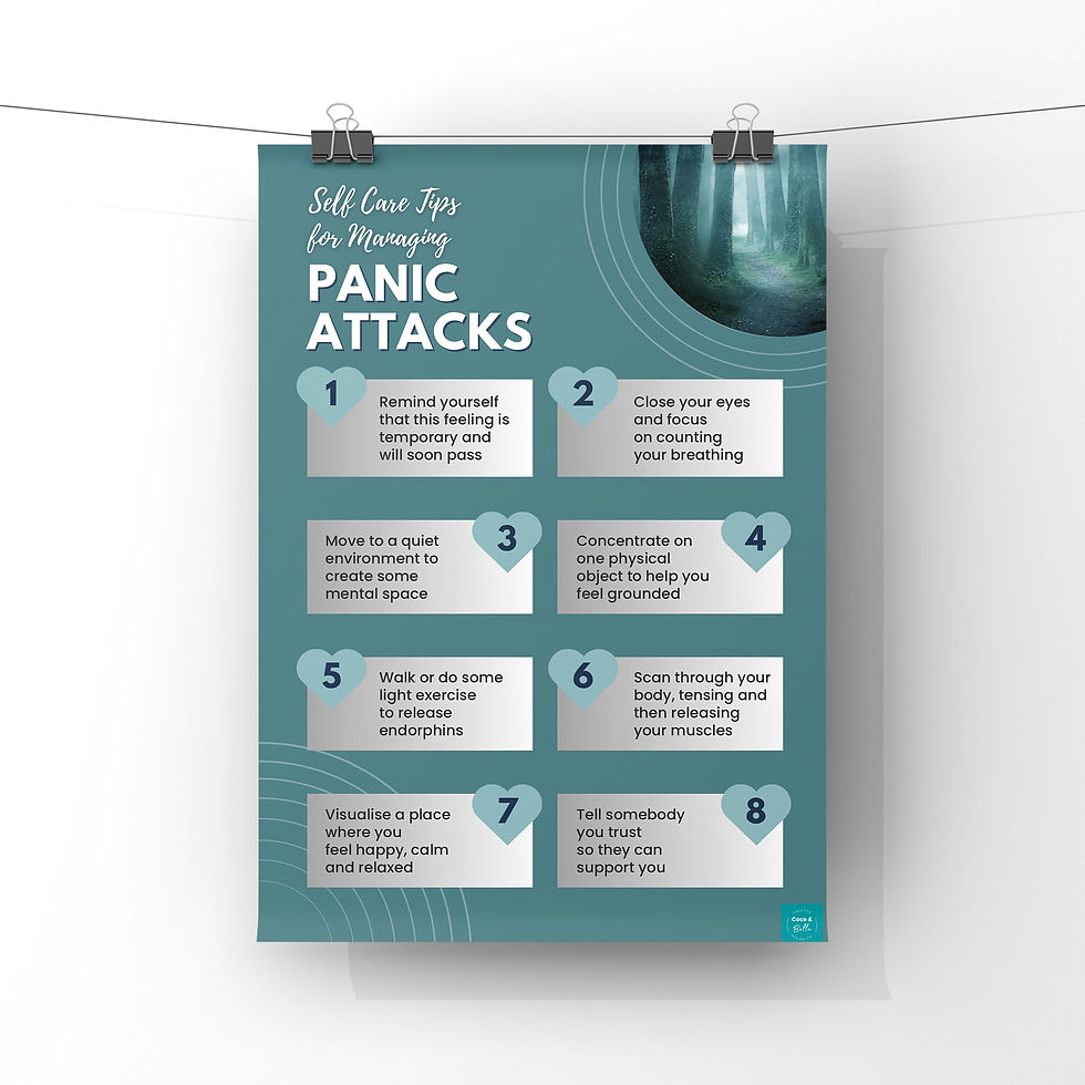 Thumbnail: Self Care Tips for Managing Panic Attacks poster with eight actionable steps