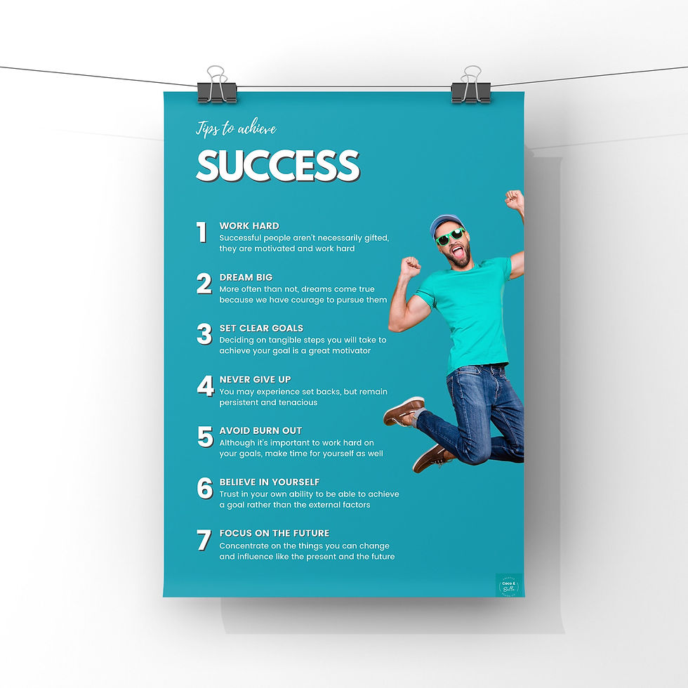 Thumbnail: Poster hanging with text SUCCESS and a man jumping for joy, digital download.