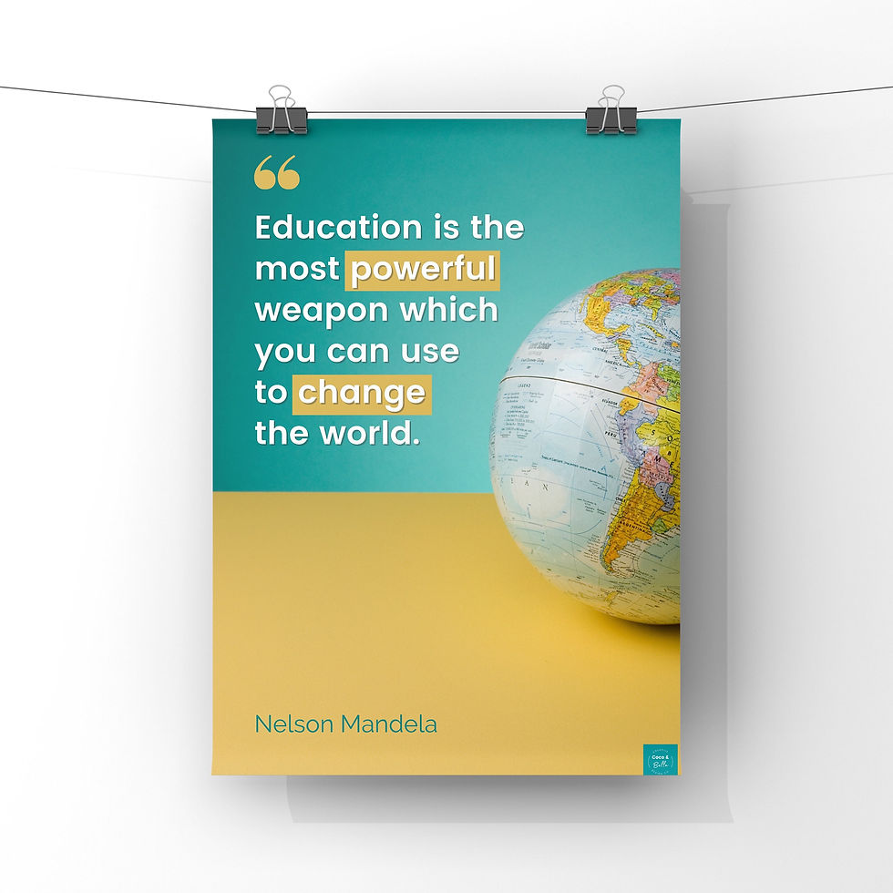 Thumbnail: Poster with quote about education and globe. Education is powerful, change the world.