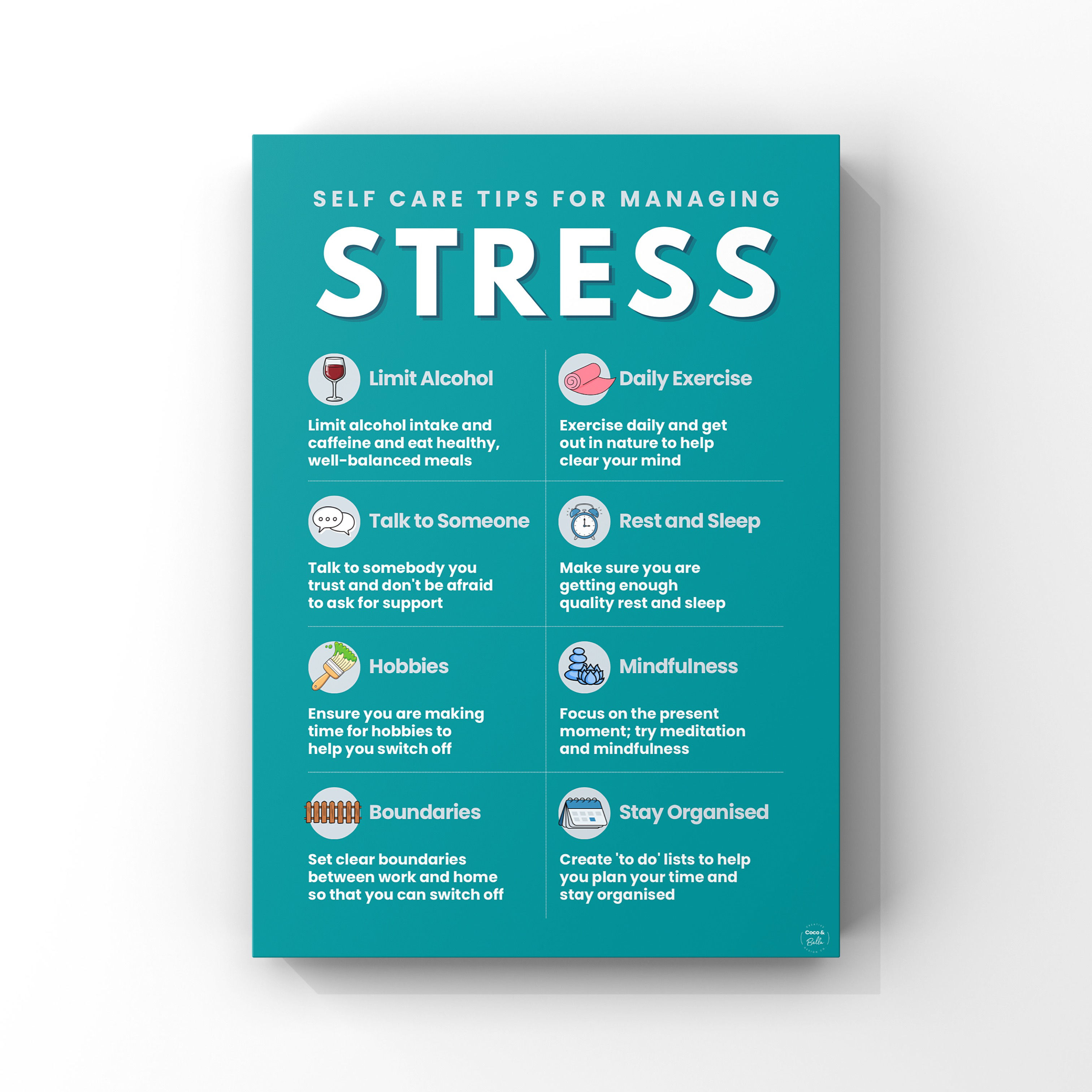 Self Care Tips for Managing Stress Poster | Print