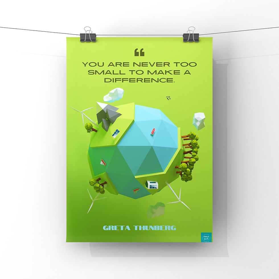 Thumbnail: You are never too small to make a difference poster and geometric globe design.