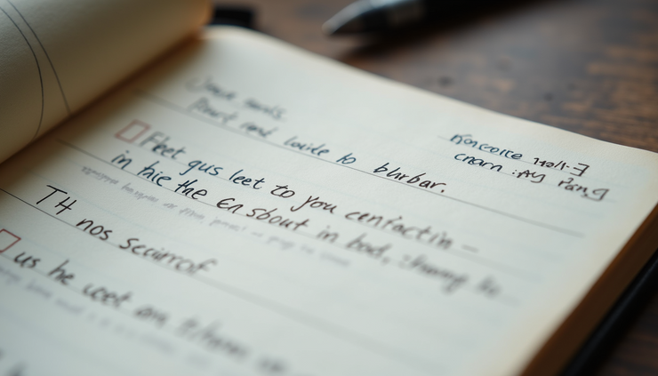 Close-up view of a journal with handwritten personal goals and reflections