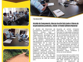 Alcalde de Campamento Marcos Aurelio Soto junto a líderes de organizaciones gremiales visita el FCN