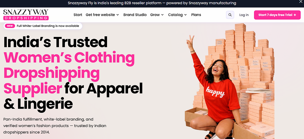 Snazzyway women’s clothing dropshipping supplier India lingerie apparel fulfillment platform banner
