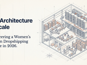 Illustration of a scalable women’s fashion dropshipping infrastructure showing warehouse operations, inventory systems, and logistics processes, representing the architecture of scaling a dropshipping business in 2026.