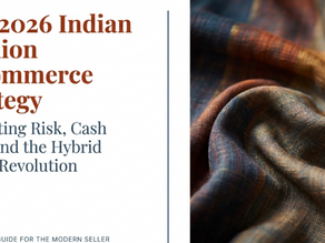 Cover image titled “The 2026 Indian Fashion E-commerce Strategy” with subtitle “Navigating Risk, Cash Flow, and the Hybrid Model Revolution,” featuring a clean editorial layout and a close-up fabric texture in warm earthy tones on the right.