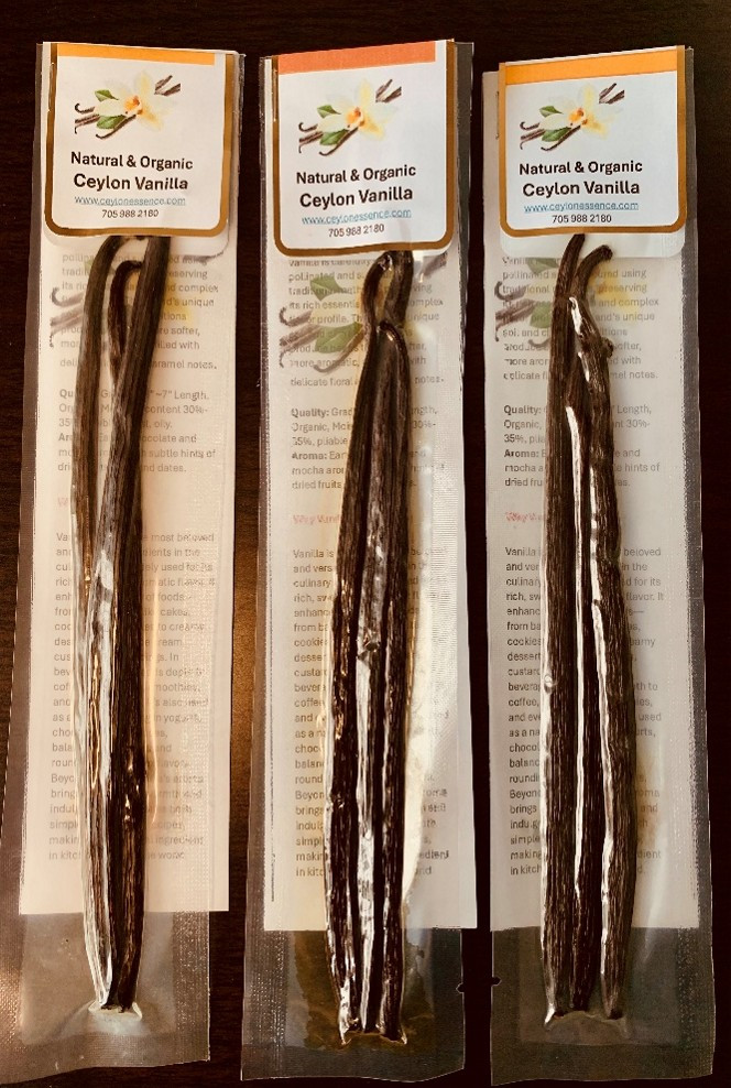 3 - Organic Ceylon Vanilla Beans Grade A. 6"~7" Length