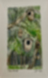Original watercolor of birdhouses in tree