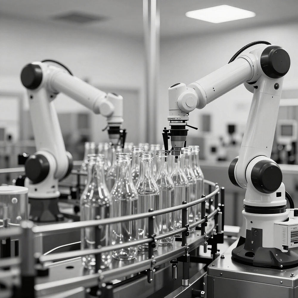 Automated water filling machine with robotic arms