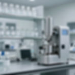 Precision water filling machine on lab bench with bottles