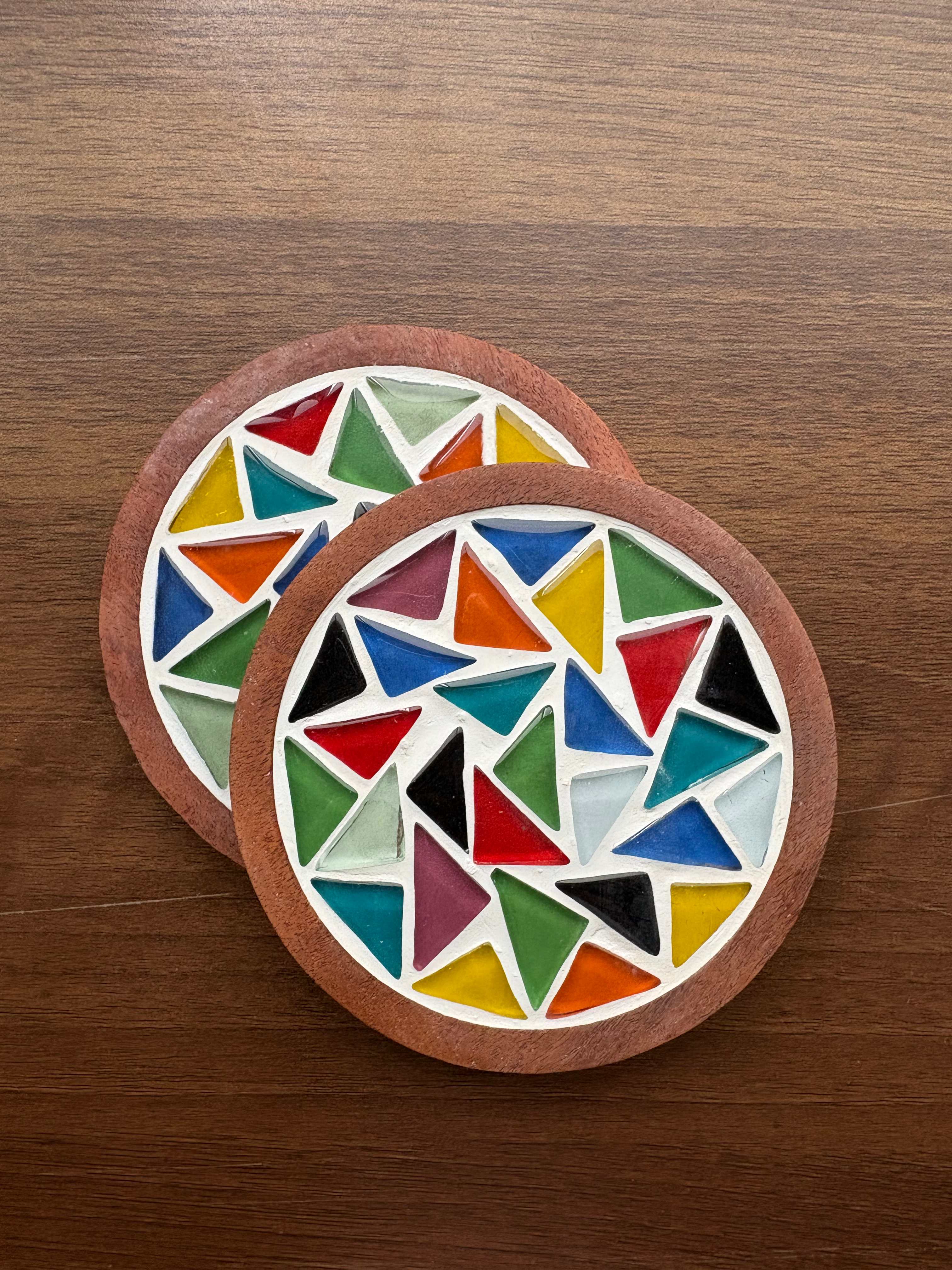 Multicolor Round Mosaic Coaster (Set of 2)