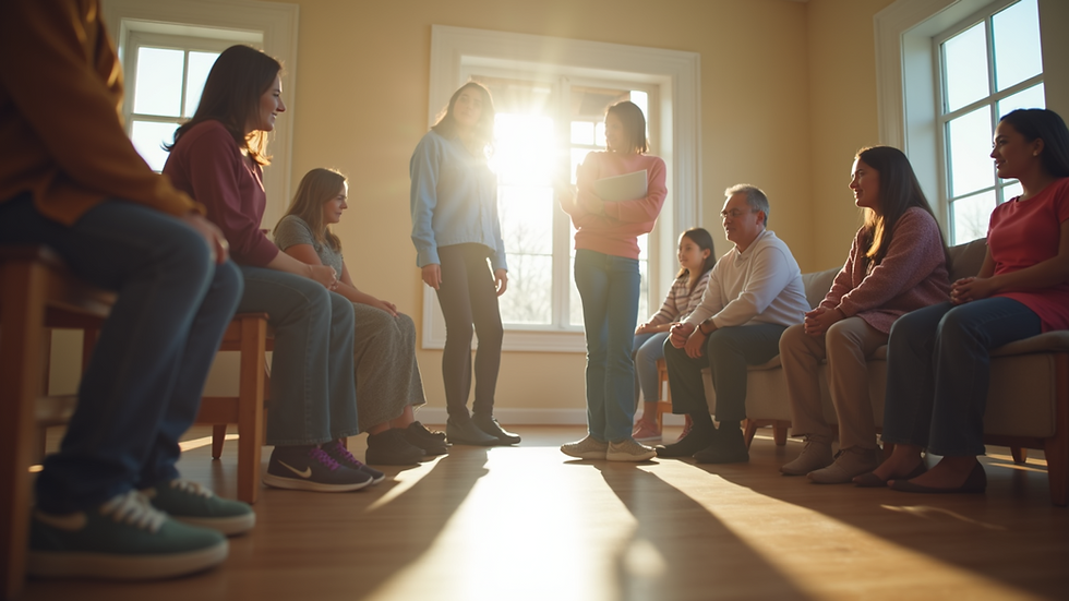 Eye-level view of a community center providing assistance to families