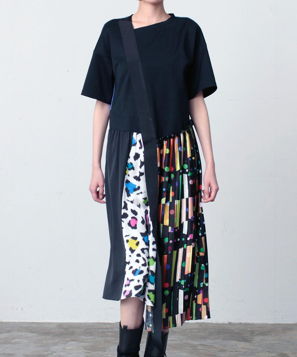 サムネイル： Import dot/leopard print pleated dress