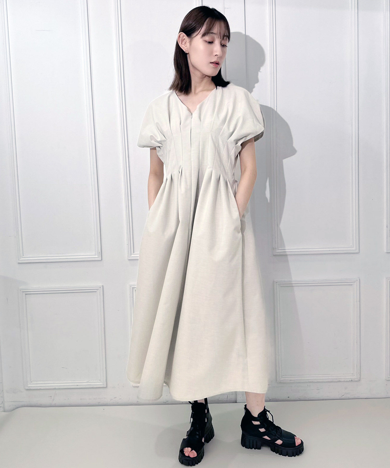 Linen like tuck dress